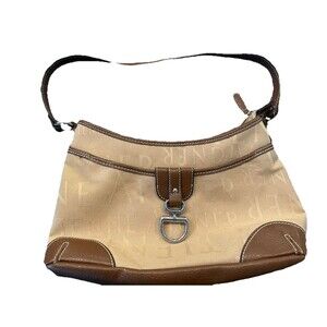 Etienne Aigner Beige Canvas Handbag with Leather Trim Vintage Front Hook